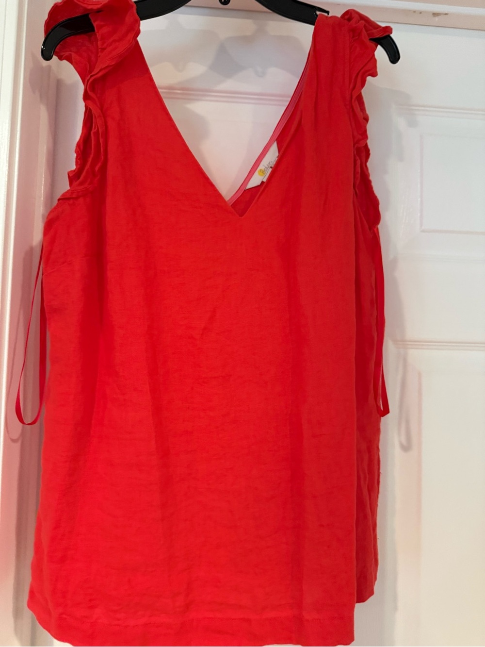 Boden Red V-Neck Ruffle Sleeve Linen Top